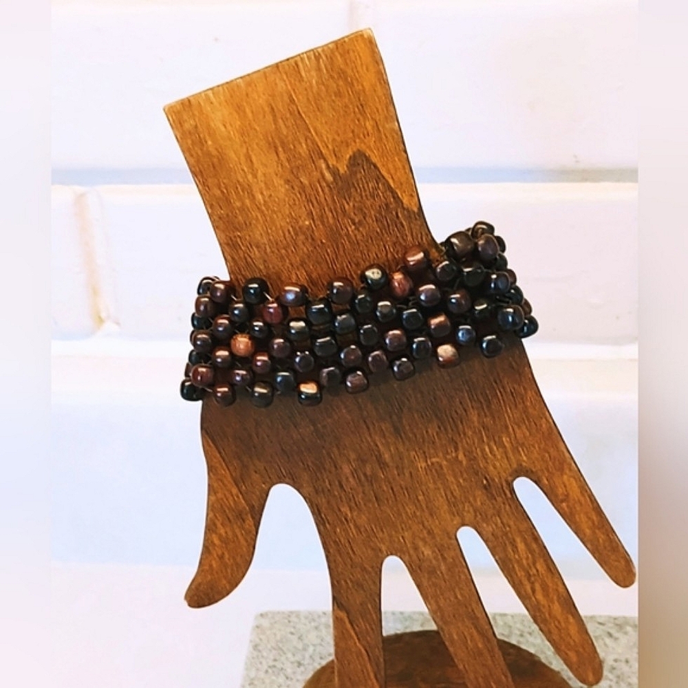 NATURAL MONKEY WOOD BOHEMIAN HIPPIE STRETCH BRACELET